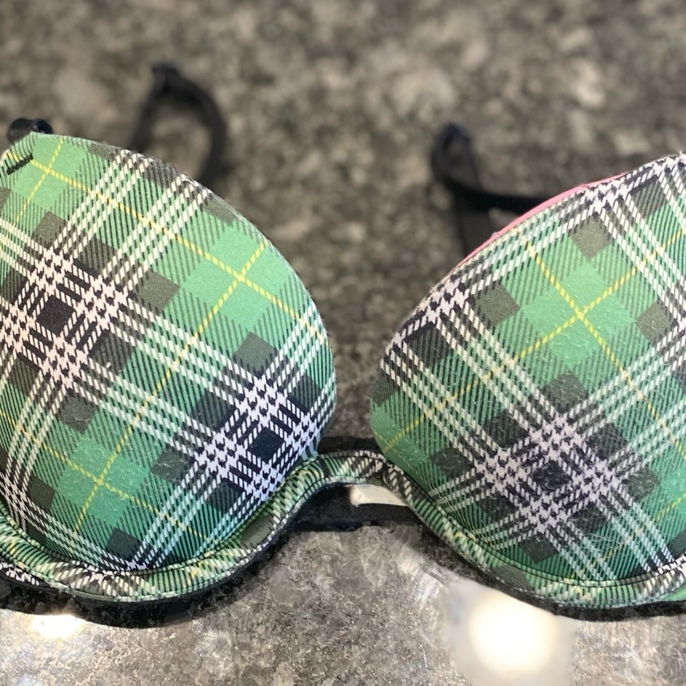 PINK Victoria's Secret Green and Black Plaid Bra
